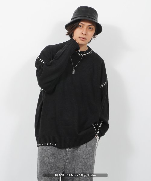 1111clothing(ワンフォークロージング)/オーバーサイズ ニット メンズ セーター レディース クルーネック ビッグシルエット 長袖 トップス ハンドステッチ ビッグニット 大きいサイズ 韓国ファッショ/img12