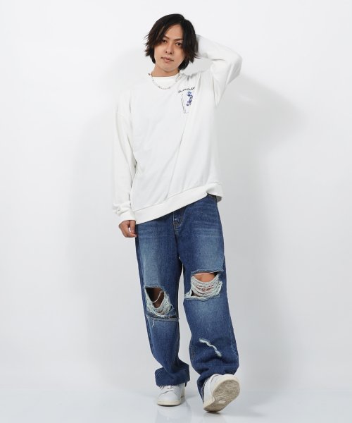 1111clothing(ワンフォークロージング)/トレーナー メンズ スウェット レディース オーバーサイズ トップス ビッグシルエット 長袖 ビッグトレーナー フラワー プリント 花柄 青い花 バックプリント/img10