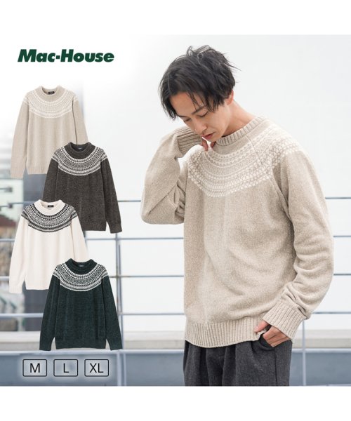 MAC HOUSE(men)(マックハウス（メンズ）)/NAVY ネイビー 求心柄クルーネックモールニット QMH/03863FW/img01