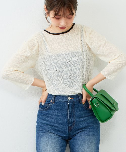 NICE CLAUP OUTLET(ナイスクラップ　アウトレット)/【natural couture】前後2WAY配色パイピングレーストップス/img04