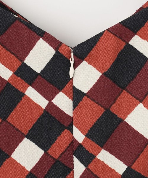 ベルト付チェックプリントワンピース 