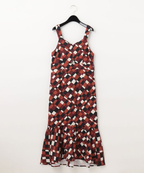 ベルト付チェックプリントワンピース 