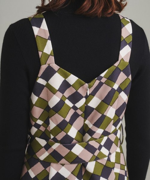 ベルト付チェックプリントワンピース 