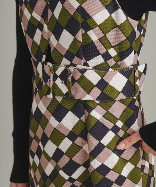 ベルト付チェックプリントワンピース 
