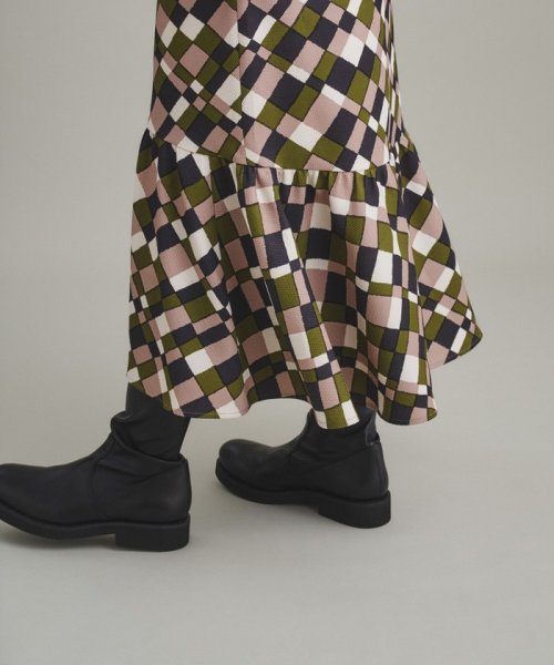 ベルト付チェックプリントワンピース 