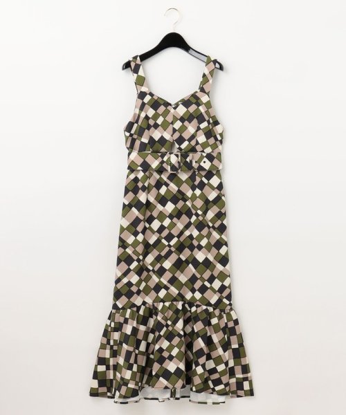 ベルト付チェックプリントワンピース 