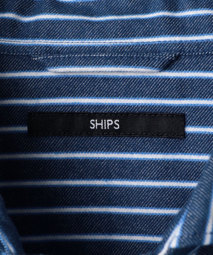 セール】SHIPS: ネル ストライプ セミワイドカラーシャツ(504854245
