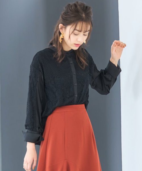 DRESS+(ドレス プラス)/ブラウス シャツ 長袖 異素材ドッキング レース レディース/img05