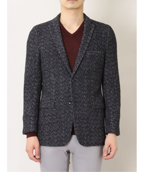 セーターフリースメランジ 2ボタンスリムジャケット 紺 メンズ セットアップ ジャケット ビジネス カジュアル アウター 通勤 仕事 2ボタンスリムジャケット メンズ セットアップ ジャケット カジュアル 通勤