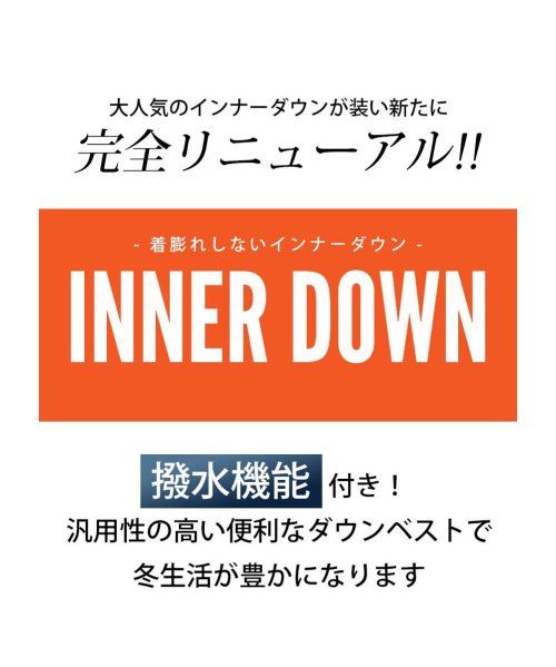  GENELESS(GENELESS)/ダウンベスト インナーダウン ベスト メンズ 秋 冬 軽量 防寒 Vネック アメカジ 撥水 ブラック チャコール LL カジュアル おしゃれ ウルトラライト/img02