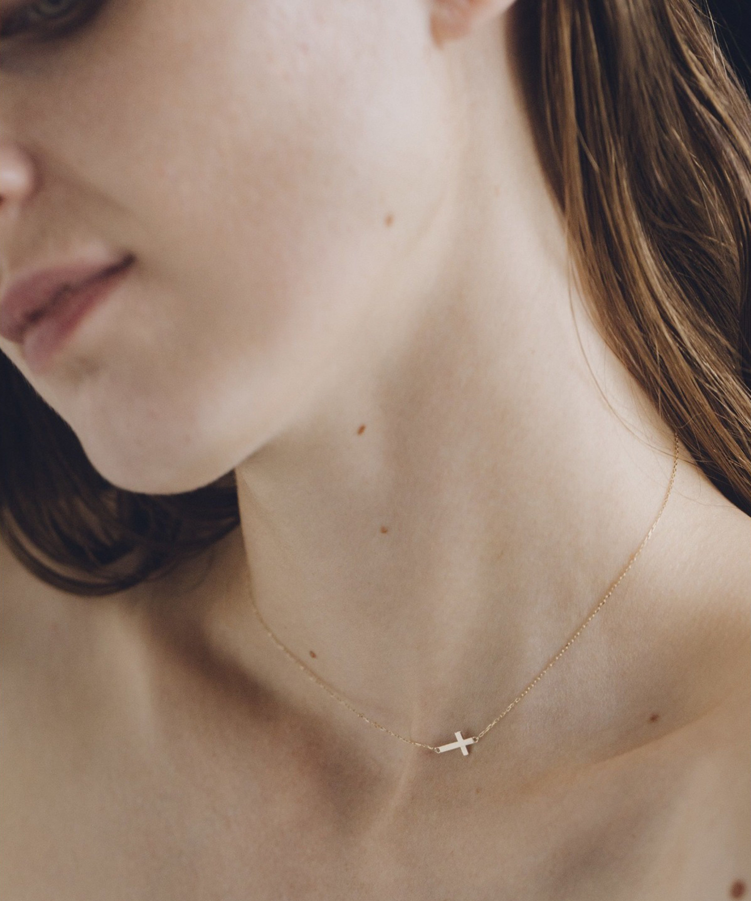 【les bon bon / ルボンボン】cross side necklace クロスサイドネックレス / 10金 イエローゴールド