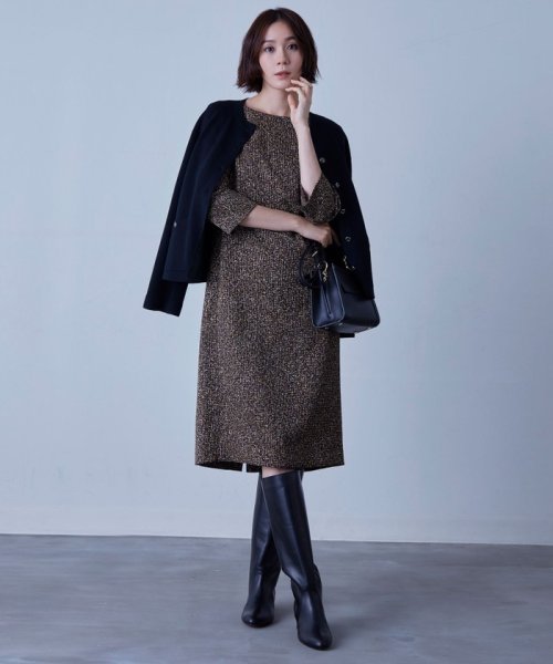 ミラノリブ ニット ノーカラージャケット ネイビーノーカラーペプラムジャケット C1933448639(14960円)