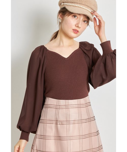 tocco closet(トッコクローゼット)/シフォンバルーンスリーブ切り替えハートネックリブニットプルオーバー/img02