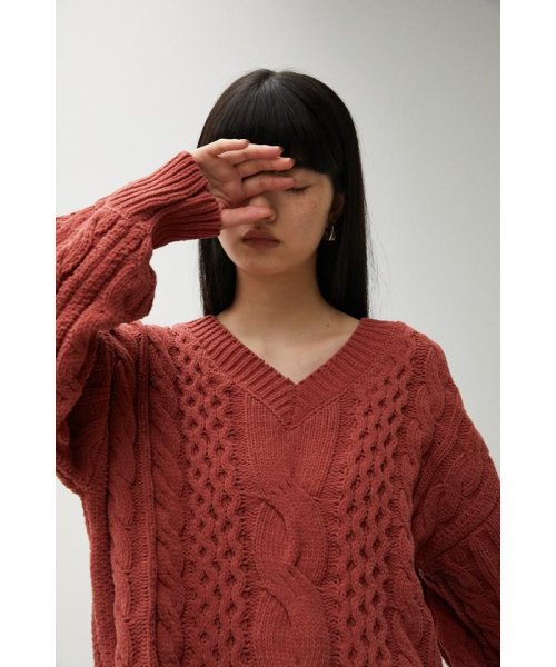 AZUL by moussy(アズールバイマウジー)/CHENILLE CABLE V/N KNIT TOPS/img20