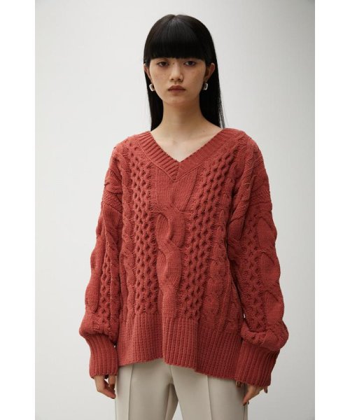 AZUL by moussy(アズールバイマウジー)/CHENILLE CABLE V/N KNIT TOPS/img22