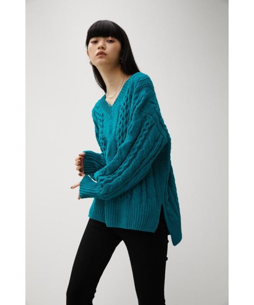 AZUL by moussy(アズールバイマウジー)/CHENILLE CABLE V/N KNIT TOPS/img38