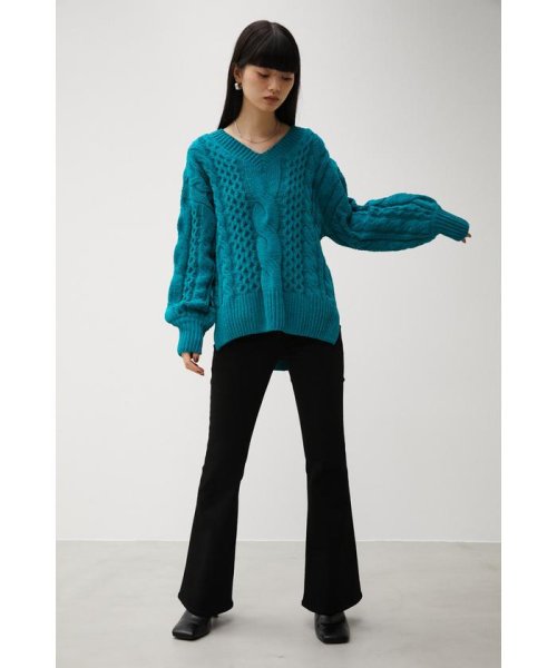 AZUL by moussy(アズールバイマウジー)/CHENILLE CABLE V/N KNIT TOPS/img39