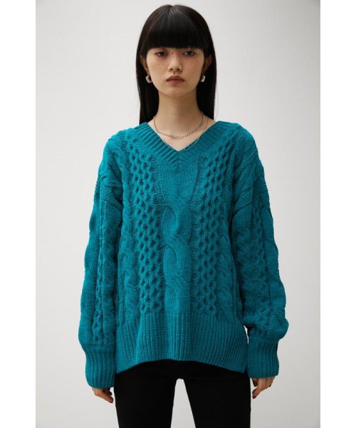 AZUL by moussy(アズールバイマウジー)/CHENILLE CABLE V/N KNIT TOPS/img40