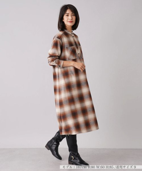 オンブレチェックシャツワンピース 