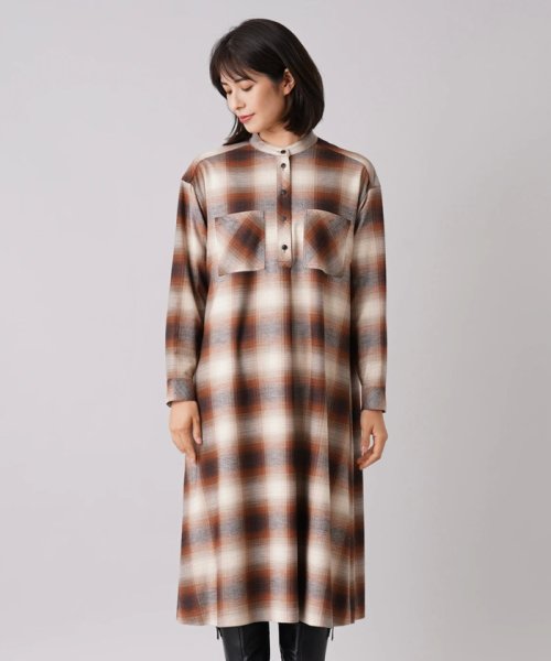 オンブレチェックシャツワンピース 