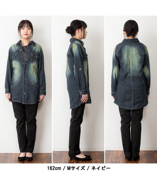 atONE(アットワン)/チュニック丈ダンガリーシャツ レディース 春コーデ 大きいサイズ  ブルー ネイビー 青 M L XL XXL LL 3L/img03