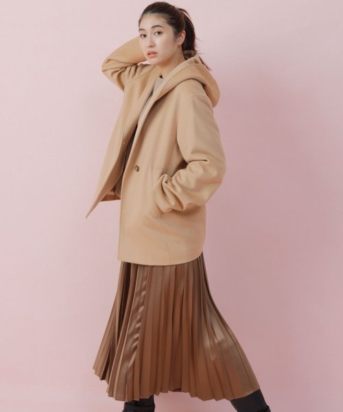 【CLASSY.1月号掲載】ウールカシミヤビーバー フード付き ショートコート ウールカシミヤビーバー コート 品番