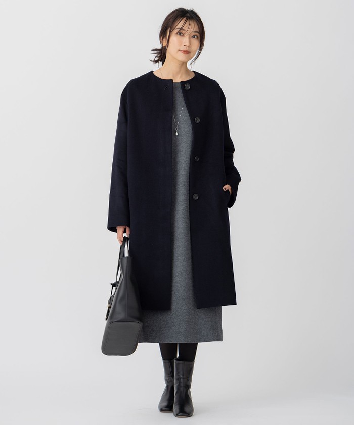 ウールカシミヤビーバー ノーカラー コート(504993894)｜阪急百貨店