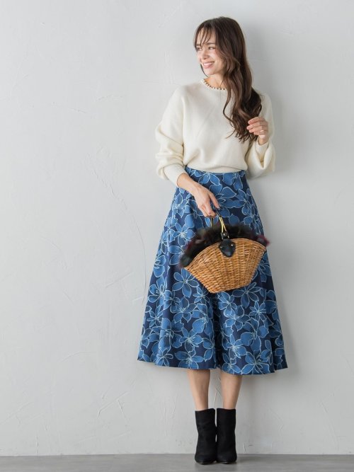 フラワージャガードフレアスカート≪洗濯機で洗える≫(505001682  