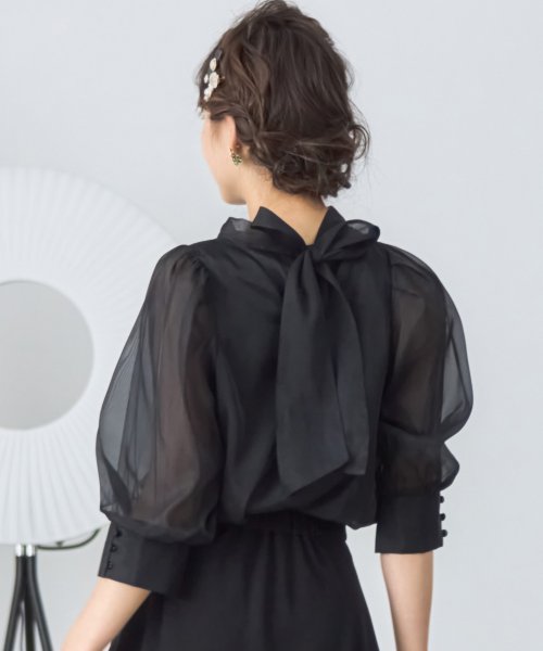 DRESS+(ドレス プラス)/ブラウス リボンカラー 七分袖 シアー素材 裏地付き /img02