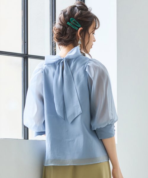 DRESS+(ドレス プラス)/ブラウス リボンカラー 七分袖 シアー素材 裏地付き /img20
