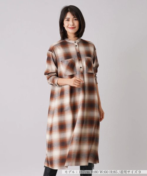 オンブレチェックシャツワンピース 