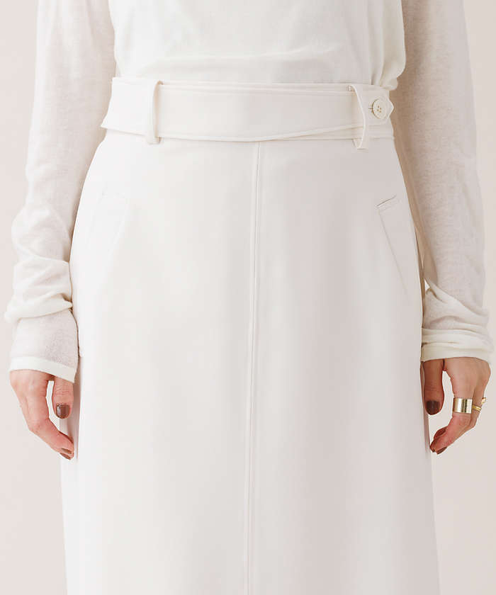 【ホワイト】【XSサイズ展開】 デザインベルトトラペーズスカート