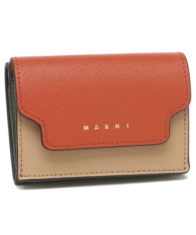 セール】マルニ 三つ折り財布 トランク ミニ財布 オレンジ ベージュ