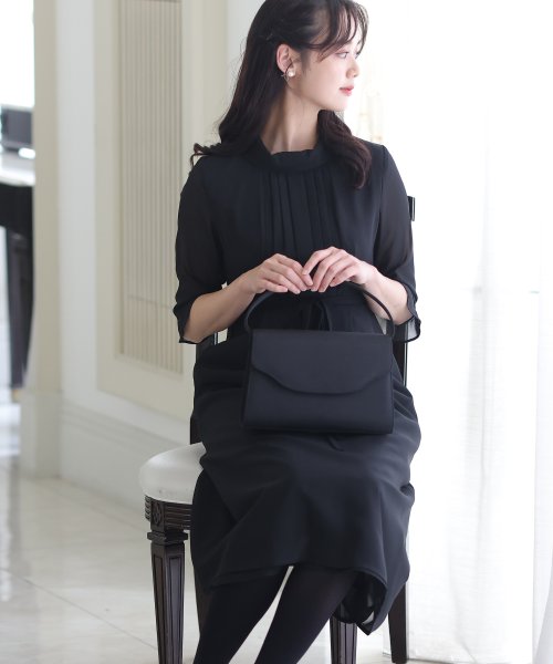 フロントタックウエストリボンブラックワンピース 