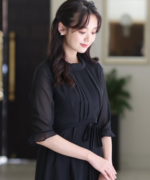 フロントタックウエストリボンブラックワンピース 