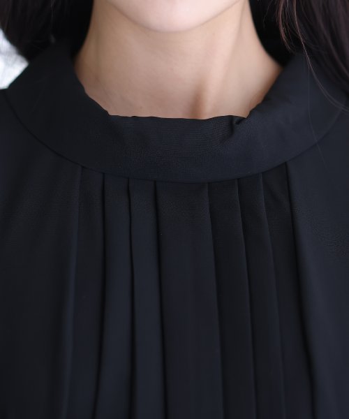フロントタックウエストリボンブラックワンピース 
