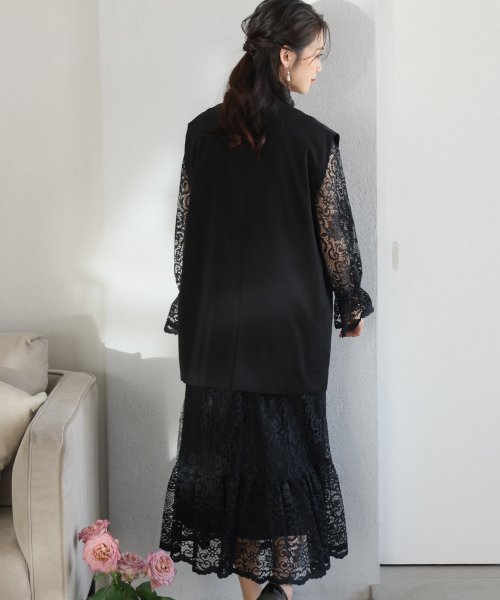 ジレ付きレースワンピース 