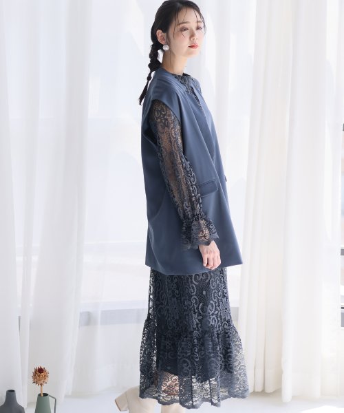 ジレ付きレースワンピース 