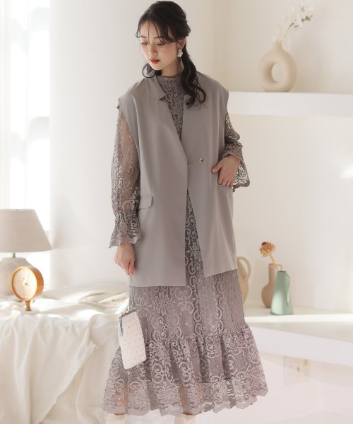 ジレ付きレースワンピース 