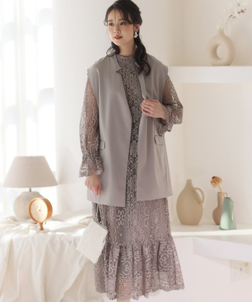 ジレ付きレースワンピース 