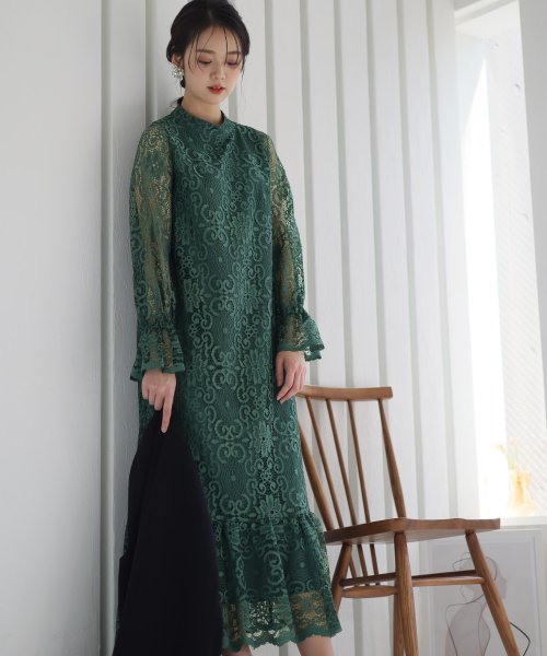 ジレ付きレースワンピース 