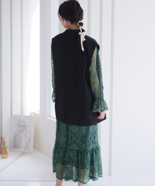 ジレ付きレースワンピース 