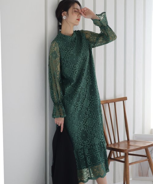 ジレ付きレースワンピース 