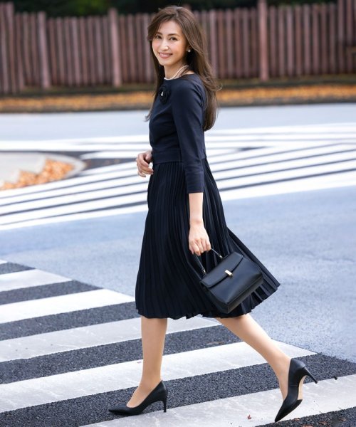 VERY3月号掲載・NAVY・WEB限定】ジャージーコンビプリーツ ワンピース 
