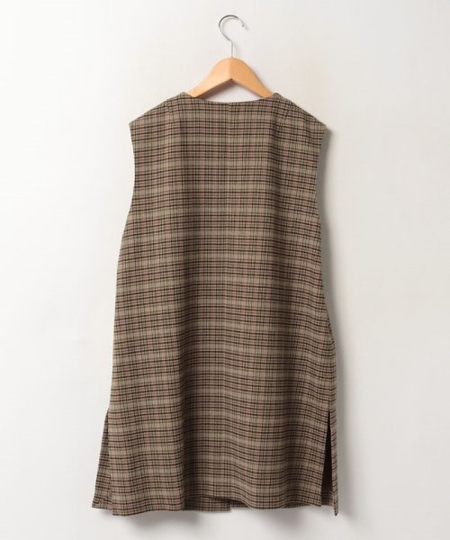 チェック柄キーネックロングベスト 