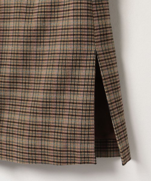 チェック柄キーネックロングベスト 