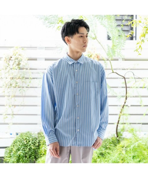 BRICK＆SONS(BRICK＆SONS)/リラックスバックプリーツシャツ<スカイブルーストライプ>/img03