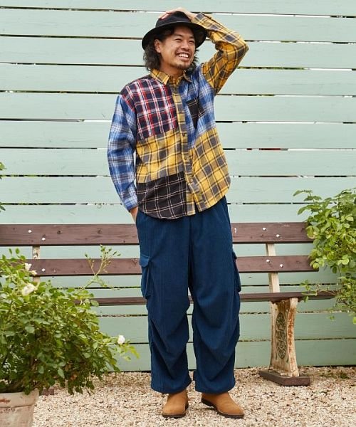 CAYHANE(チャイハネ)/【チャイハネ】チェックパッチワークMEN'Sシャツ IPF－2303/img01