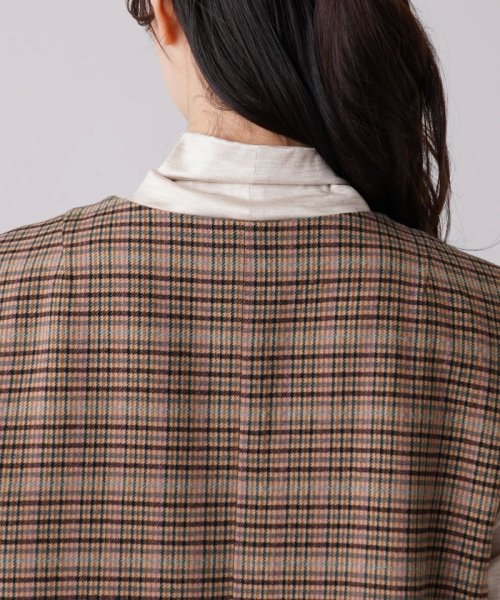 チェック柄キーネックロングベスト 