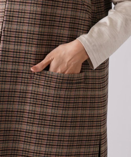 チェック柄キーネックロングベスト 